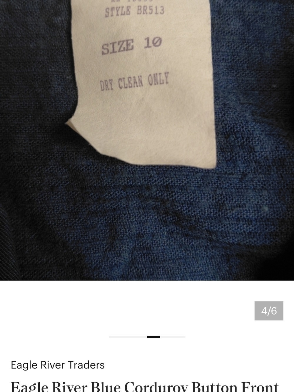 Eagle River Traders Blue Corduroy Vest Button Front Women’s Size 10 Boho Western - Picture 5 of 5